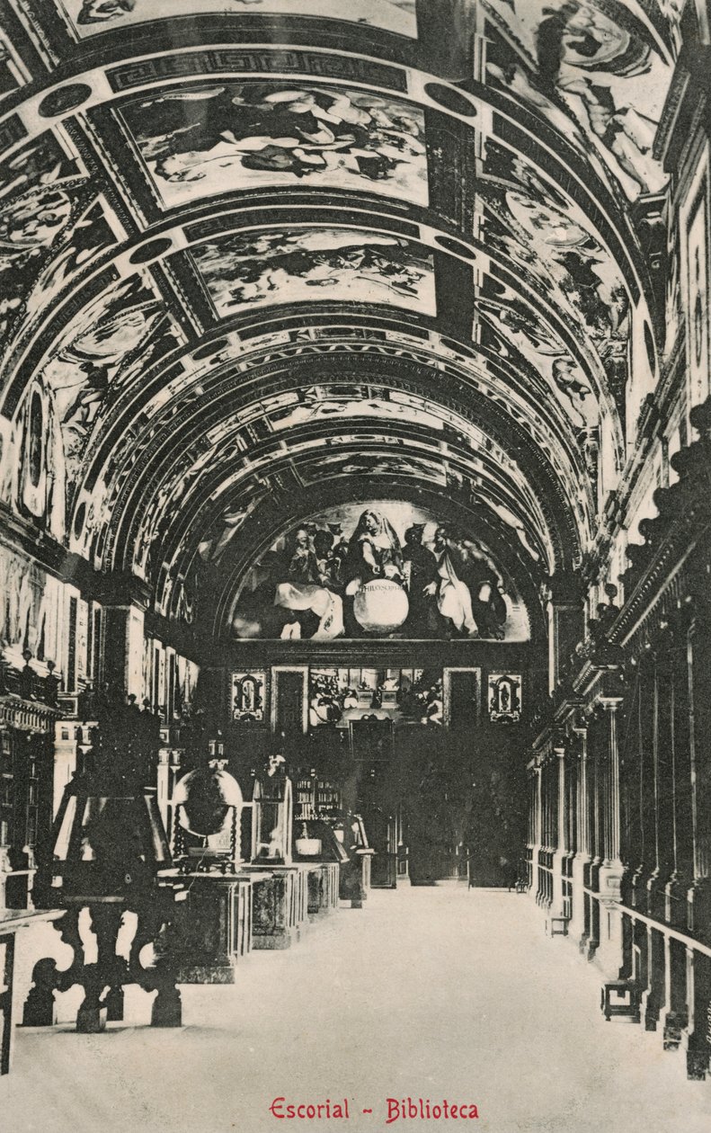 Biblioteka w El Escorial, Hiszpania (zdjęcie czarno-białe) autorstwa Spanish Photographer