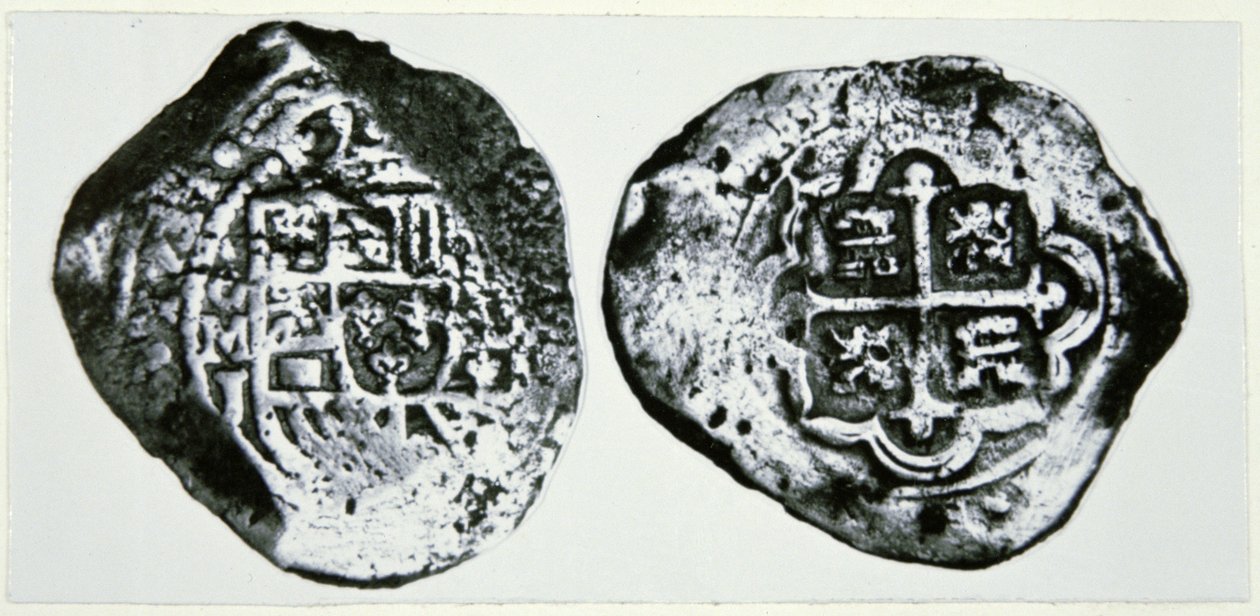 „Kawałek ósemki” z 1714 r. (srebrny) (zdjęcie czarno-białe) autorstwa Spanish School