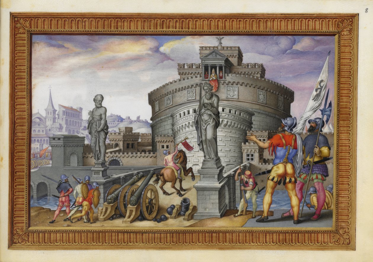 Dodaj 33733 f.8 Ilustracja z „Triumfów Karola V”, c.1556-75 (pióro i atrament z akwarelą na pergaminie) autorstwa Spanish School