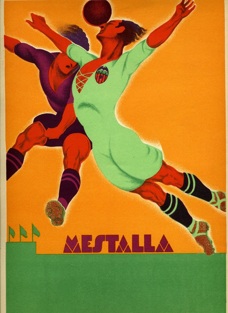Reklama meczu pomiędzy Walencją a angielską drużyną na stadionie Mestalla 15 kwietnia 1929 r. autorstwa Spanish School