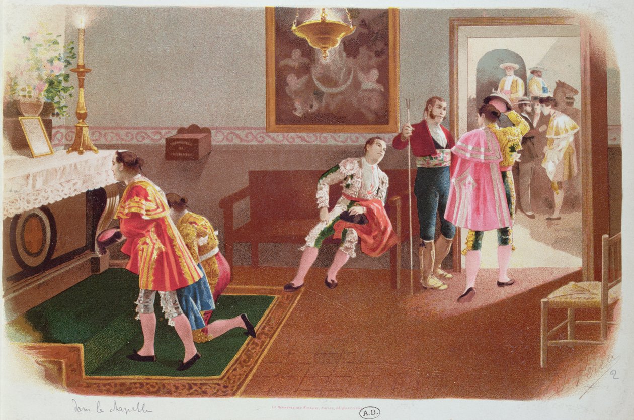 Torreadorzy modlący się w kaplicy przed walką, ok. 1900 autorstwa Spanish School