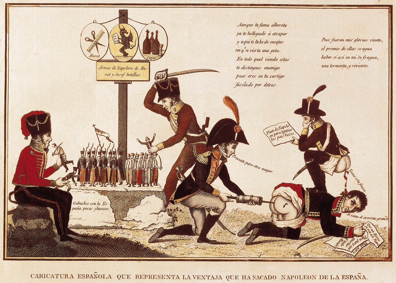 Karykatura korzyści uzyskanych przez Napoleona Bonaparte (1769-1821) w Hiszpanii autorstwa Spanish School
