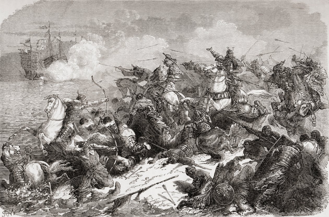 Chińska próba inwazji na Japonię w XIII wieku, wyd. 1878 (druk) autorstwa Spanish School