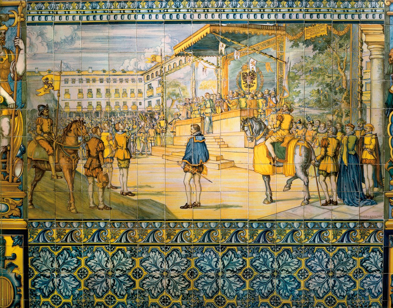 Uroczystości w Valladolid ku czci Filipa II Hiszpańskiego w maju 1559. Kafelki ze szkoły Talavera au palais de la famille Pimentel, Valladolid. autorstwa Spanish School