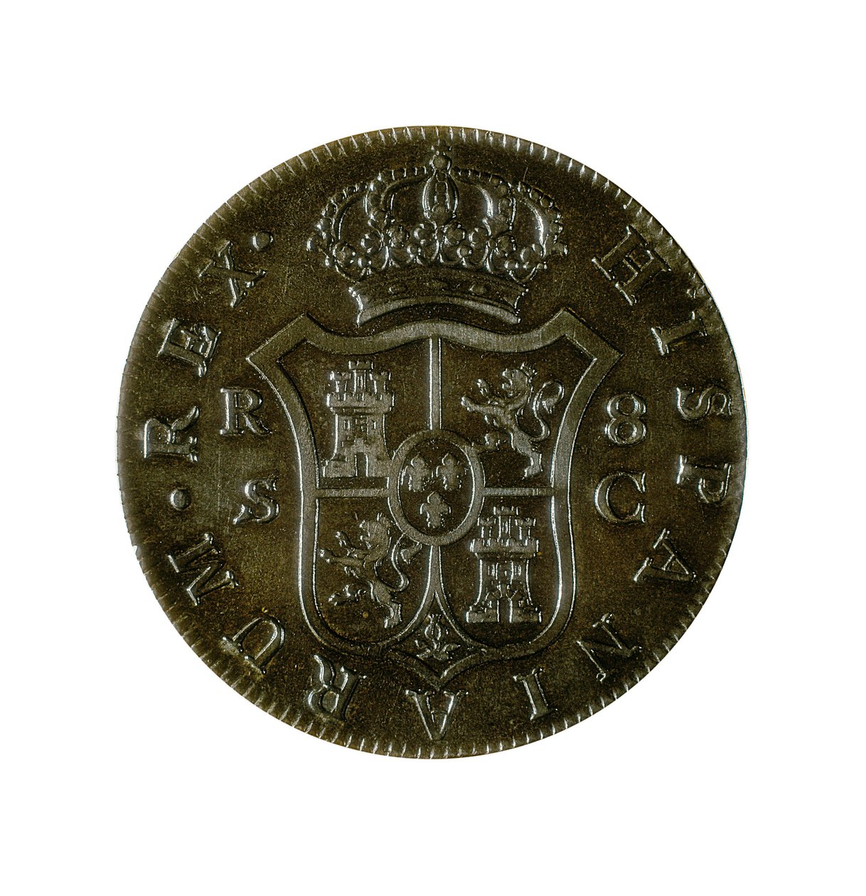 Moneta 8 reali hiszpańskich, kastylijska waluta wybita w Sewilli za panowania Karola IV (1748-1819) autorstwa Spanish School