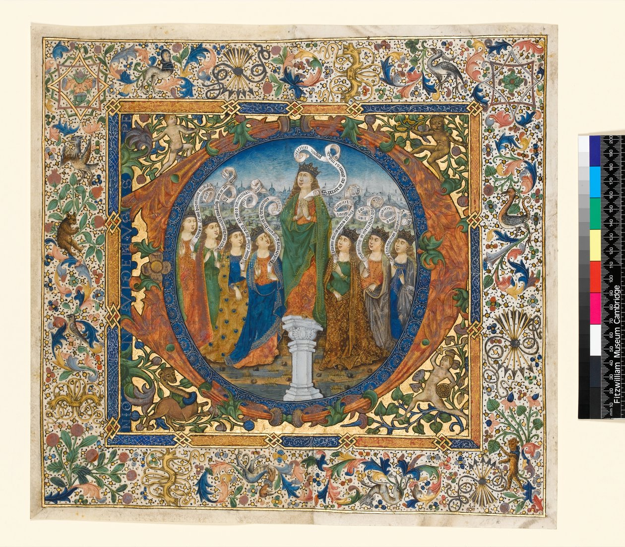 Kolaż z historycznym inicjałem i obramowaniem z Psałterza chóralnego, ok. 1482-1492 (pergamin) autorstwa Spanish School
