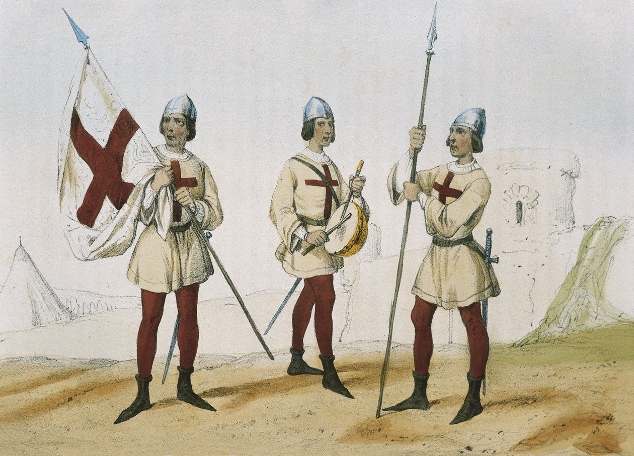 DE SOTTO, Serafin Maria, hrabia Clonard (1793 - 1862). Historia organica de las armas de Infanteria y Caballeria espanolas. 1851 - 1859. Piechota za panowania katolickich monarchów Hiszpanii. Chorąży, dobosz i ułan "Santa He autorstwa Spanish School