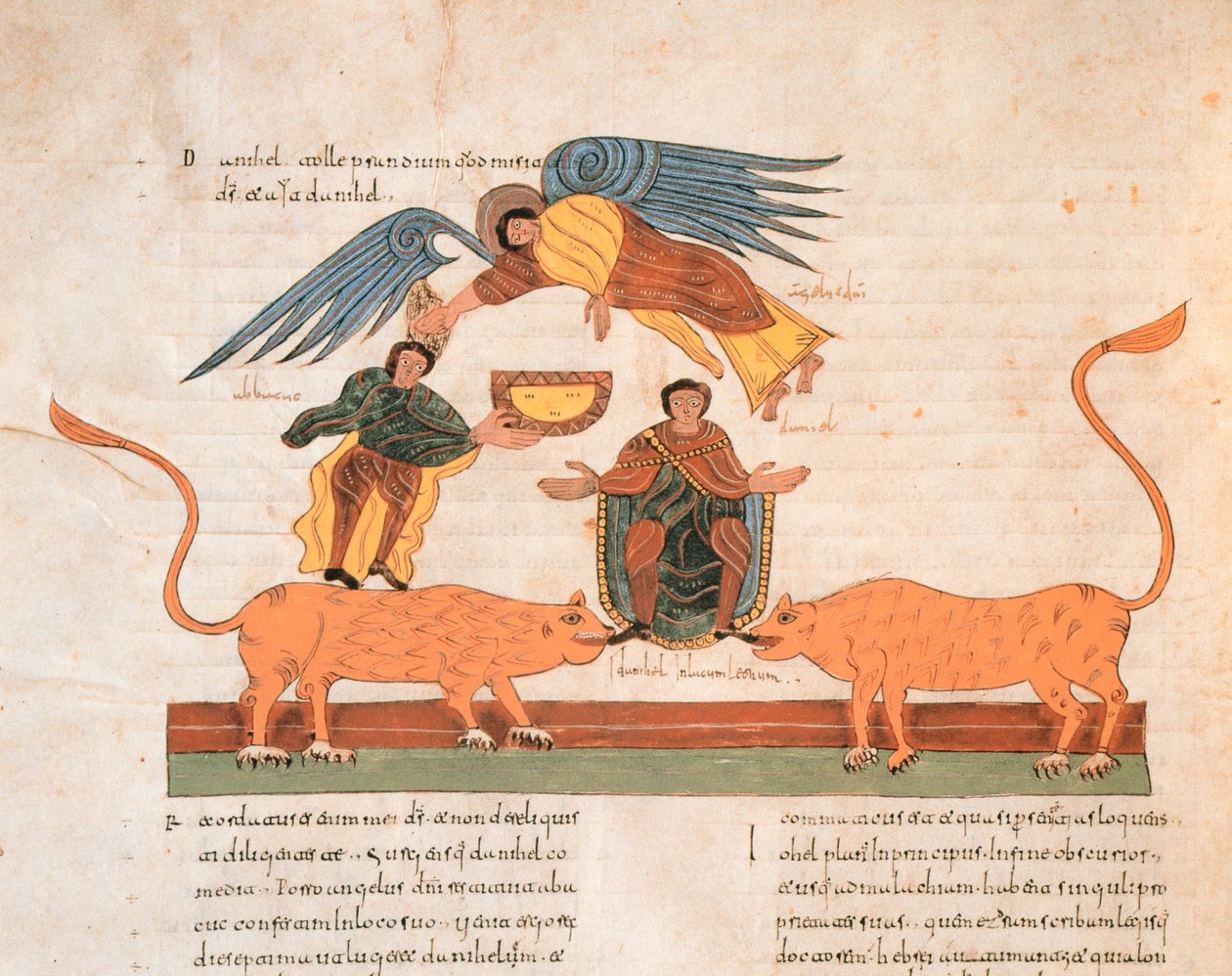 Daniel w Lions Den, z Wizygotycko-Mozarabskiej Biblii św. Izydora, fol.325v., AD 960 (tempera na welinie) autorstwa Spanish School