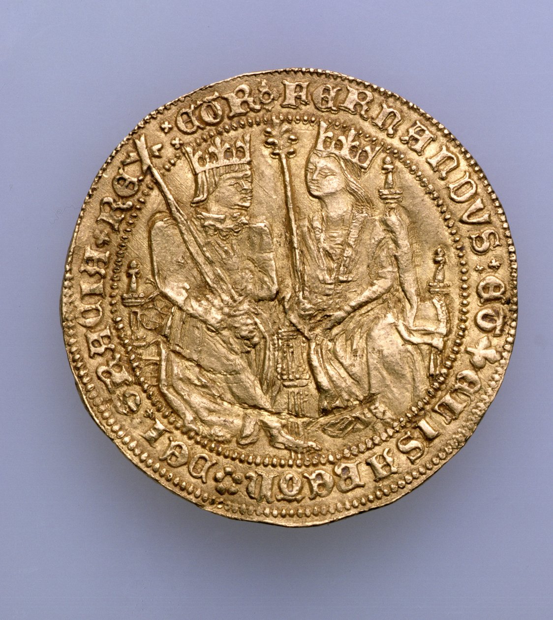 Podwójne excelente Ferdynanda II Aragońskiego (1479-1516) i Izabeli Kastylii (1474-1504), Mennica Sewilli, 1475 (złoto) (patrz 168056) autorstwa Spanish School