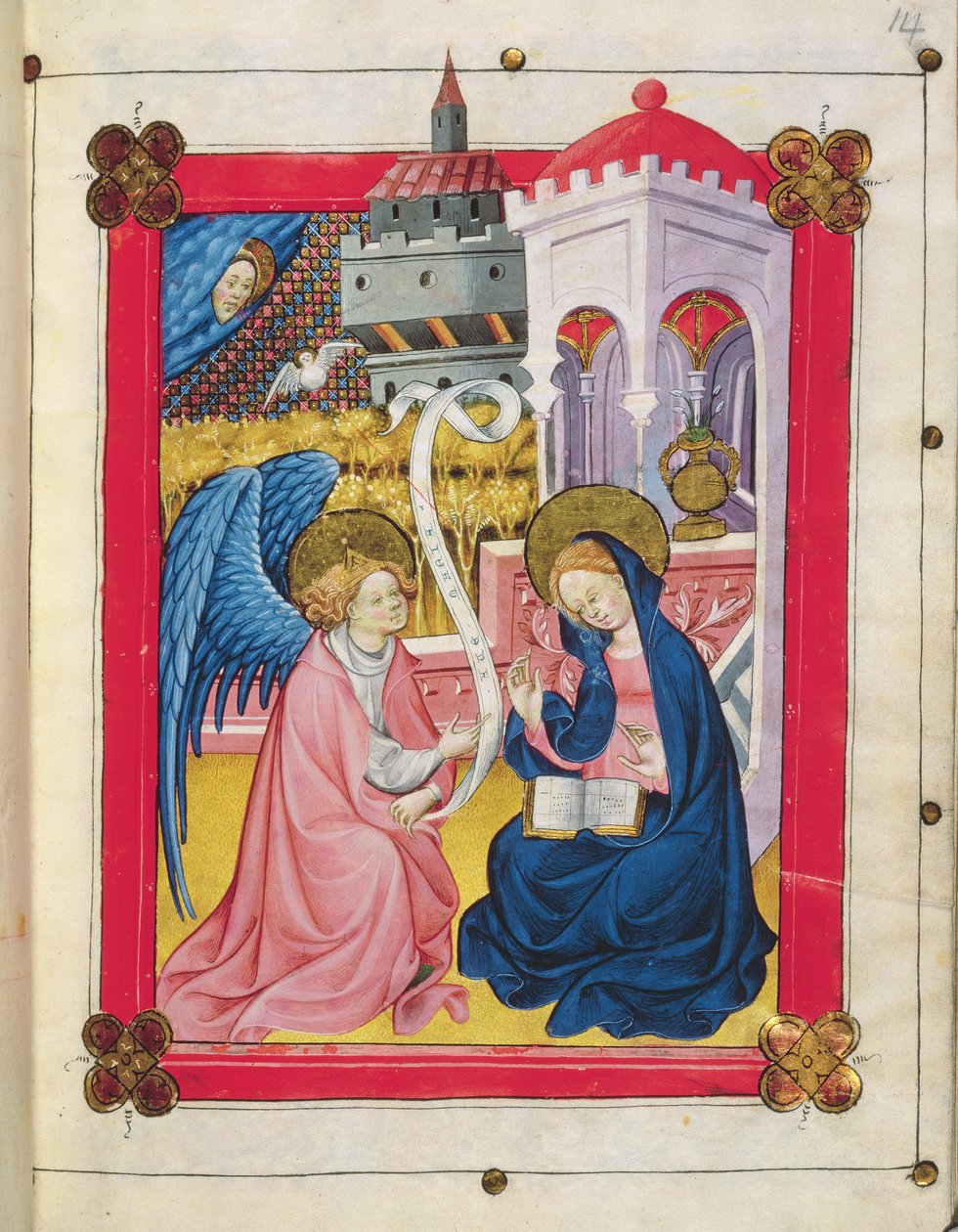 Np. 2653 f.14 Zwiastowanie z Godzin Najświętszej Maryi Panny (welum) autorstwa Spanish School