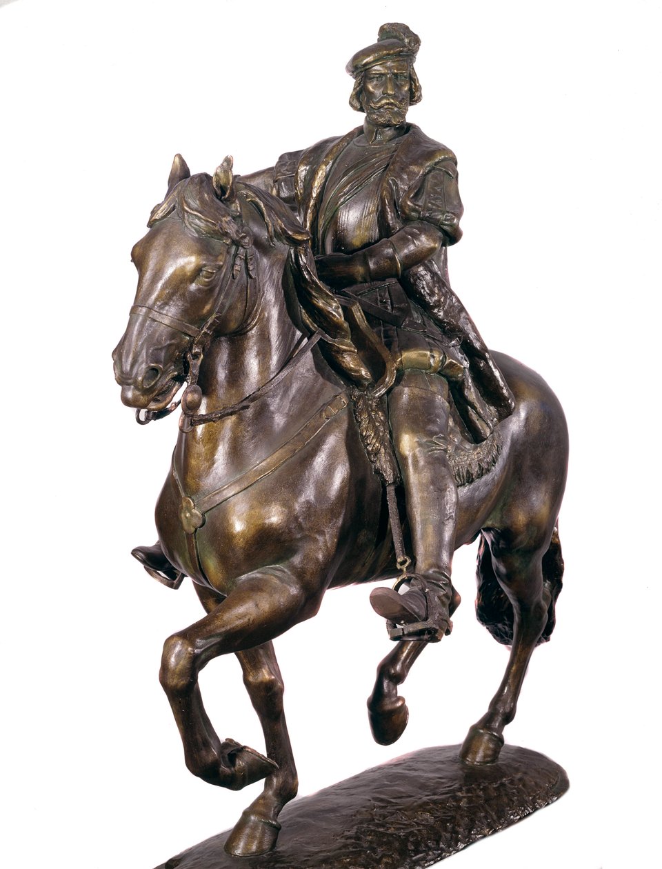 Portret konny Hernana Cortesa (lub Corteza) (1485-1547), hiszpańskiego konkwistadora. Anonimowa rzeźba z brązu z XVI wieku. Muzeum Armee, Madryt autorstwa Spanish School
