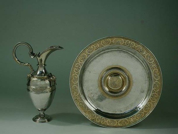 Ewer i basen, aragoński lub kastylijski, koniec XVI w. (paczka srebrna pozłacana) autorstwa Spanish School