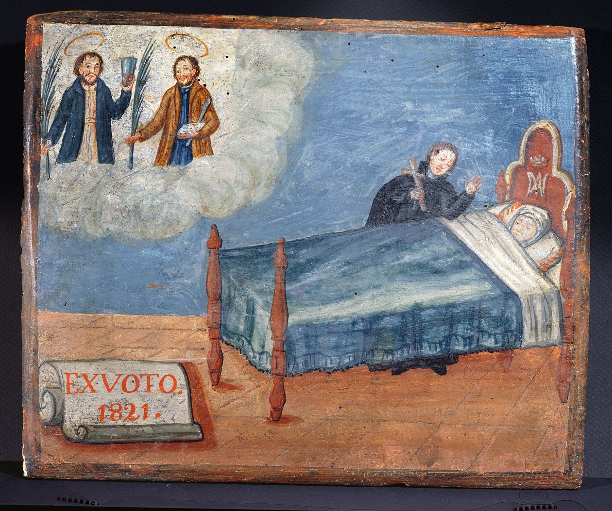 Ex Voto dedykowane SS. Kosma i Damian w podziękowaniu za uzdrowienie chorej kobiety, 1821 autorstwa Spanish School