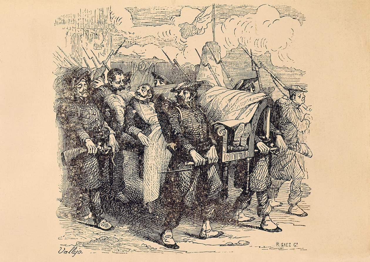 Pierwsza wojna karlistów (1833-1840): generał karlistów Tomas Zumalacarregui (1788-1835) ranny podczas oblężenia Bilbao autorstwa Spanish School