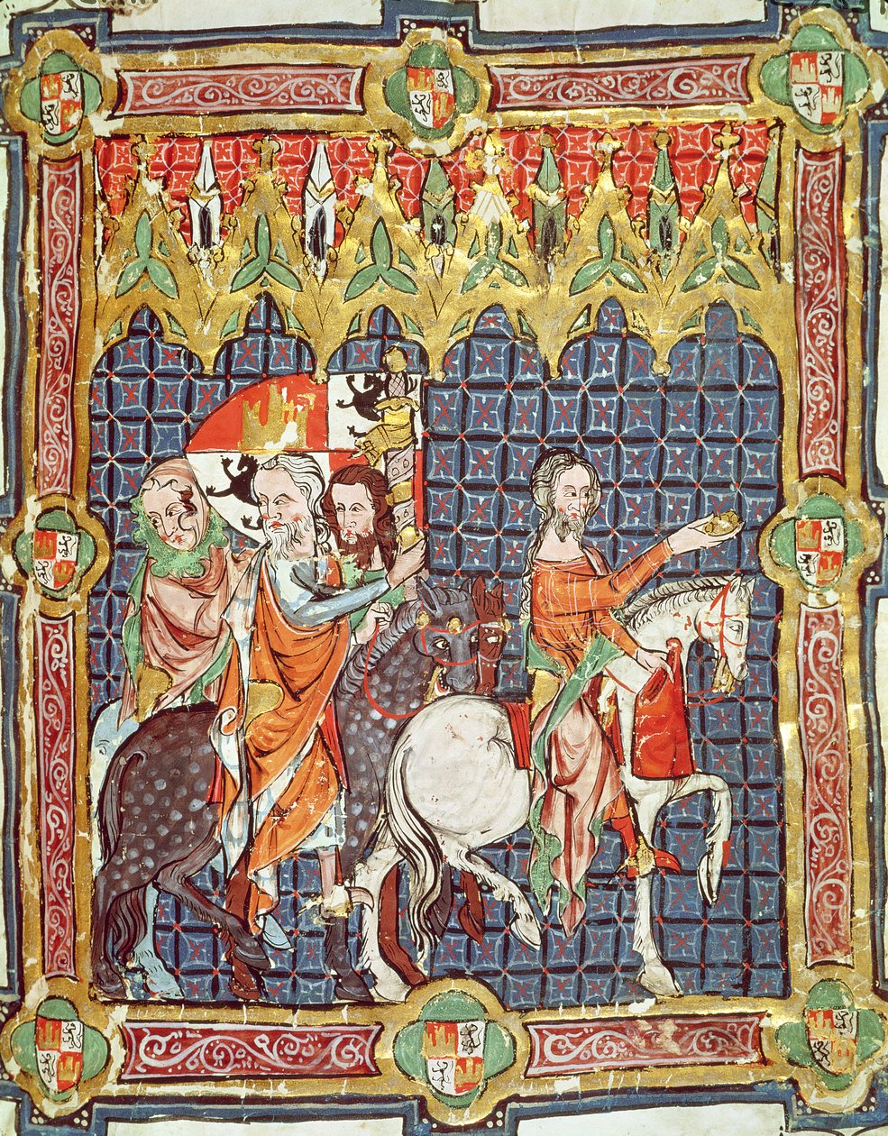 Fol.10r Alfons VII (1105-57) i jego żona Berenguela z Barcelony wyprowadzili na spotkanie arcybiskupa, z rękopisu przedstawiającego koronacje królów Aragonii i Kastylii autorstwa Spanish School