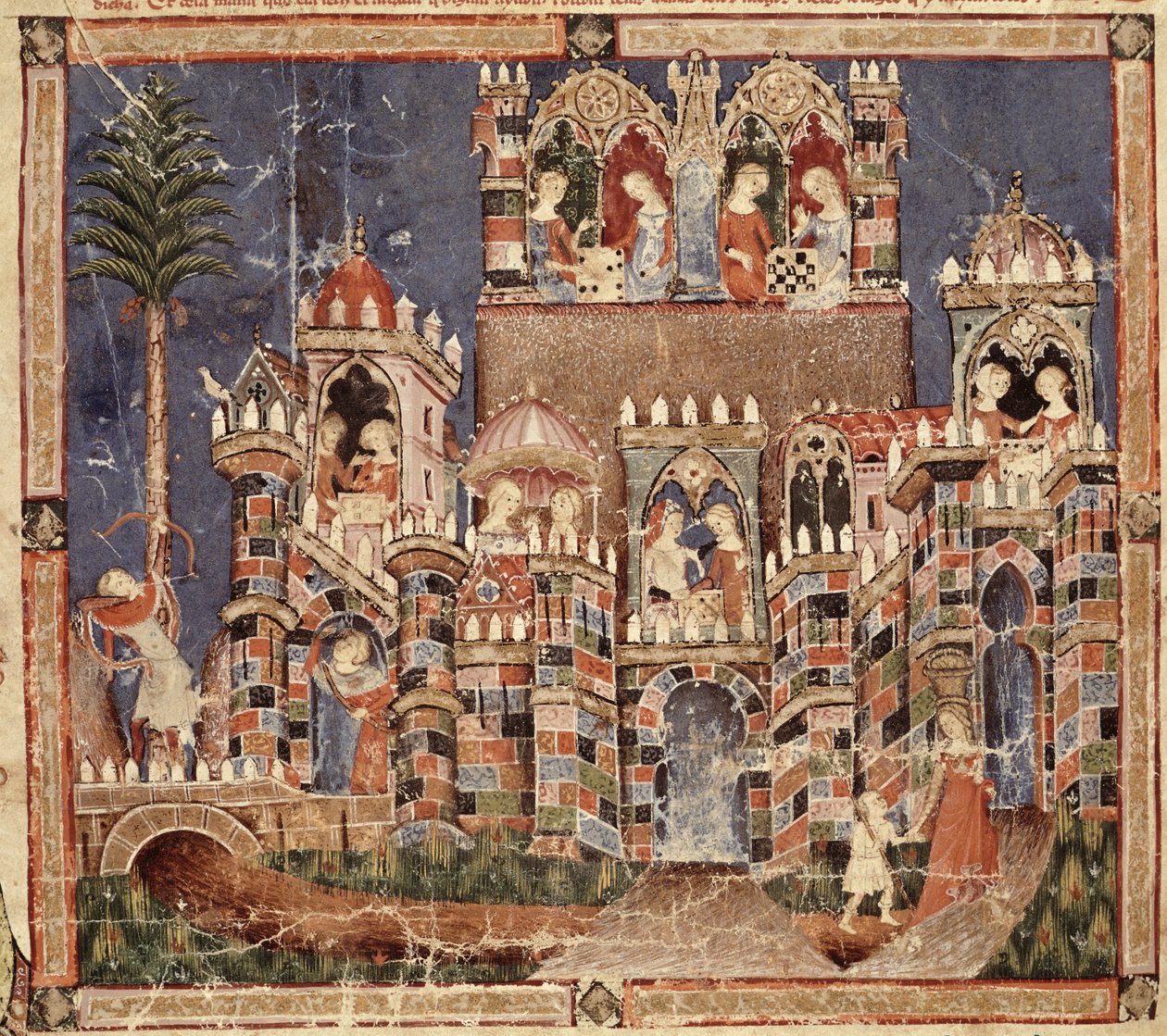 Fol.13v Gry i rozrywka trojanów z Kodeksu Benito Santa Mora autorstwa Spanish School