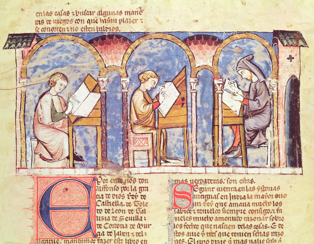 Fol.1v Twórcy stołów do gier, z Księgi gier, szachów, kości i plansz, 1282 autorstwa Spanish School