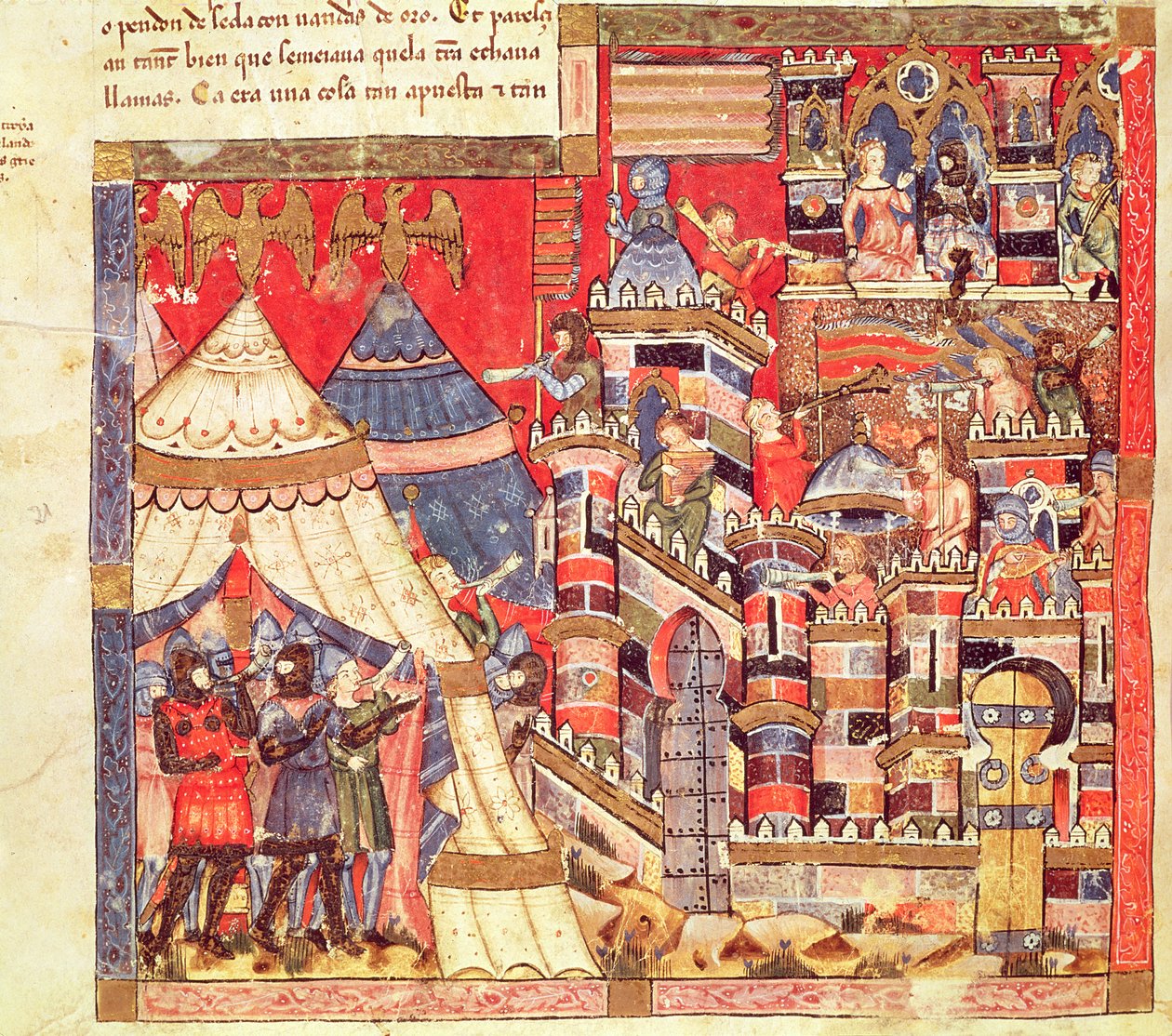 Fol.40v Obóz grecki i miasto Troja, z Kodeksu Benito Santa Mora autorstwa Spanish School