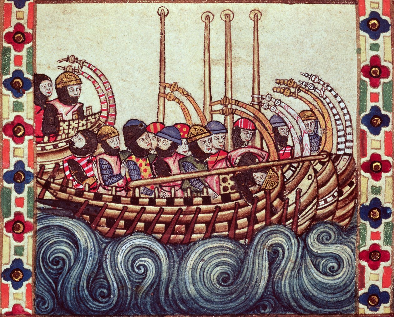 Fol.53r Wypłynięcie łodzi na wyprawy krzyżowe, napisany po galasku dla Alfonsa X (1221-84) autorstwa Spanish School