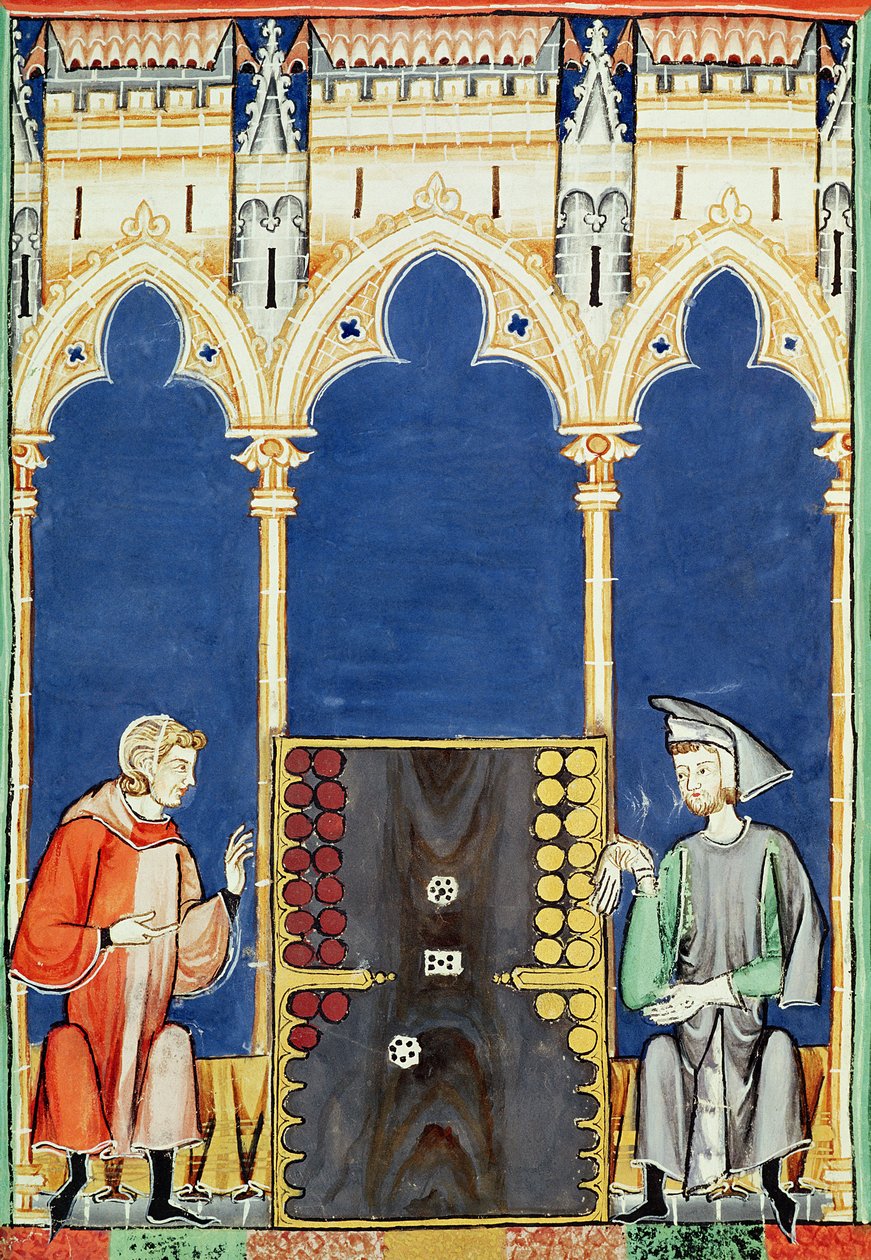 Fol.85v Dwóch graczy w tryktrak, z Księgi gier, szachów, kości i plansz, 1282 autorstwa Spanish School
