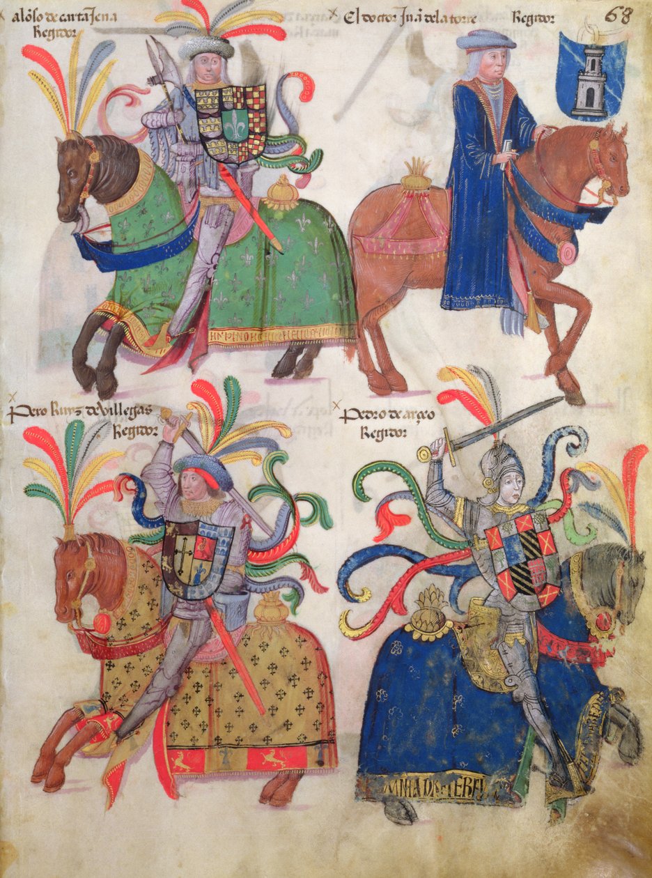 Czterech kawalerzystów z Libro de Los Caballeros de la Cofradia de Santiago autorstwa Spanish School