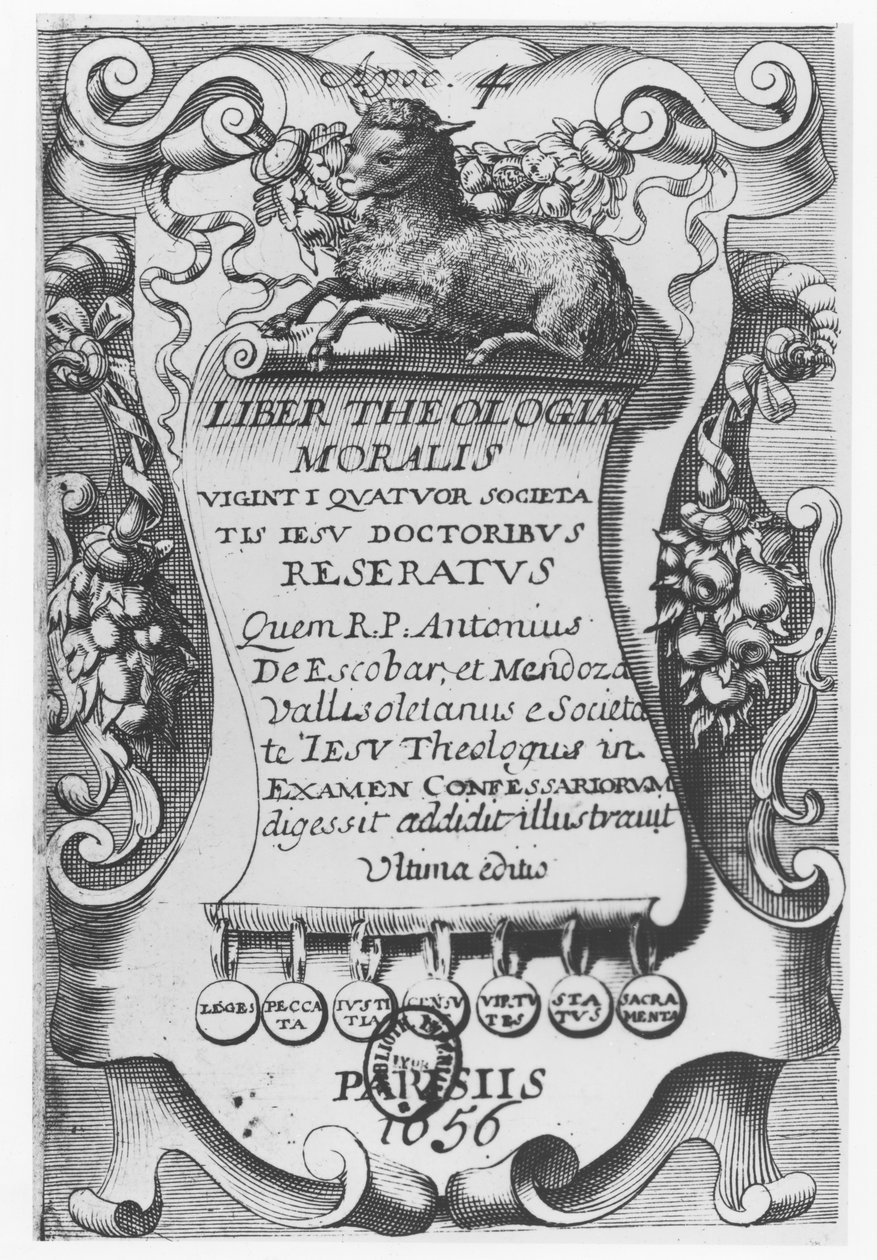 Frontyspis do Liber Theologiae Moralis, Antonio Escobara i Mendoza, 1656 autorstwa Spanish School