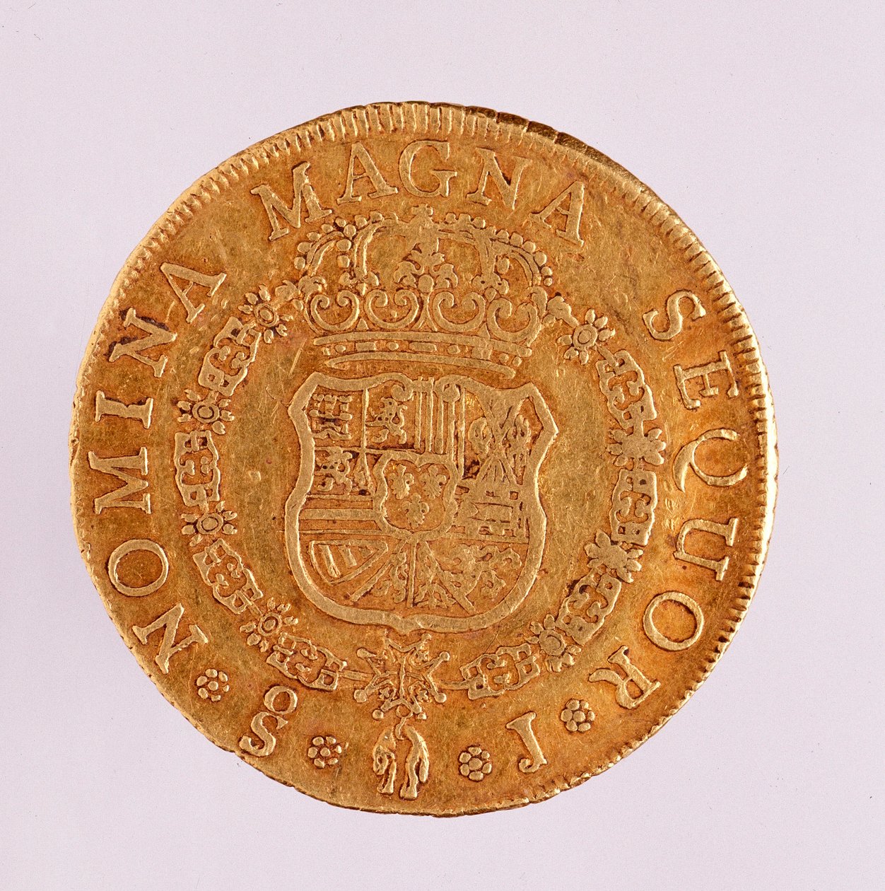 Złota moneta (8 ecu) z Hiszpanii: Panowanie Ferdynanda VI (1746-1759). 1759 Średnica. 3,5 cm Neapol, muzeum archeologiczne autorstwa Spanish School