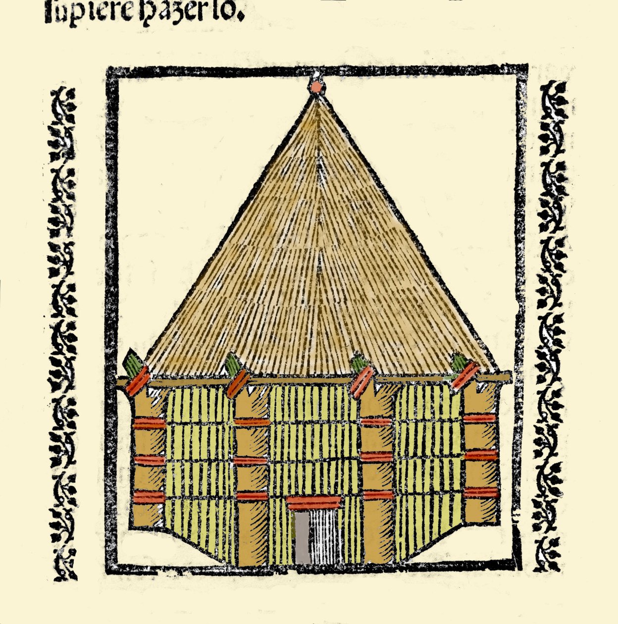 Siedlisko: opis Cabane des Indigenes Caraibes. Grawer z książki „Ogólna historia Indii, wysp i lądu oceanicznego” autorstwa Gonzalo Fernandeza de Oviedo (Gonzalo) lub Fernandez de, ou Hernandez de Oviedo y Valdes (1478-1557) autorstwa Spanish School