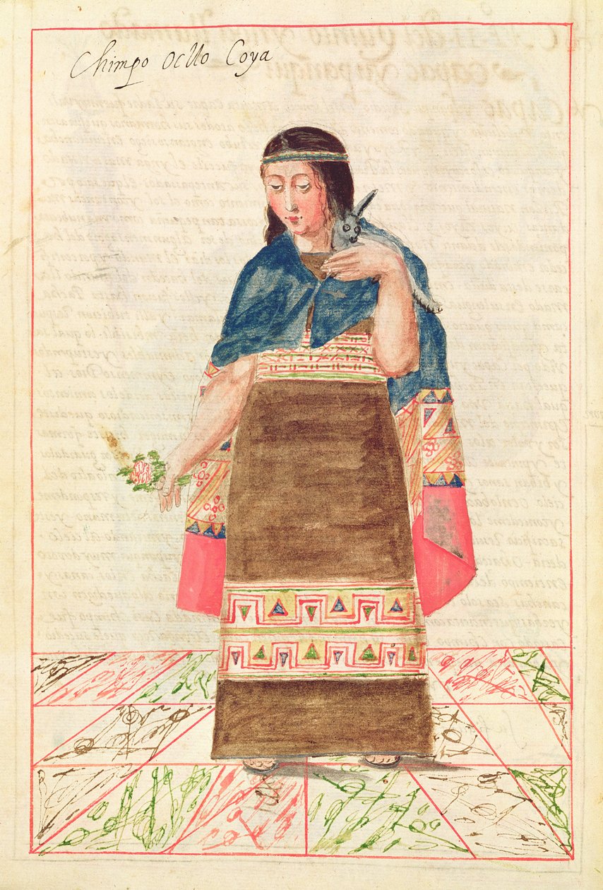 Ilustracja z „Historii i królewskiej genealogii królów Inków z Peru, ich czynów, zwyczajów, strojów i sposobu rządzenia”, znanej jako Codice Murua (wellum) autorstwa Spanish School