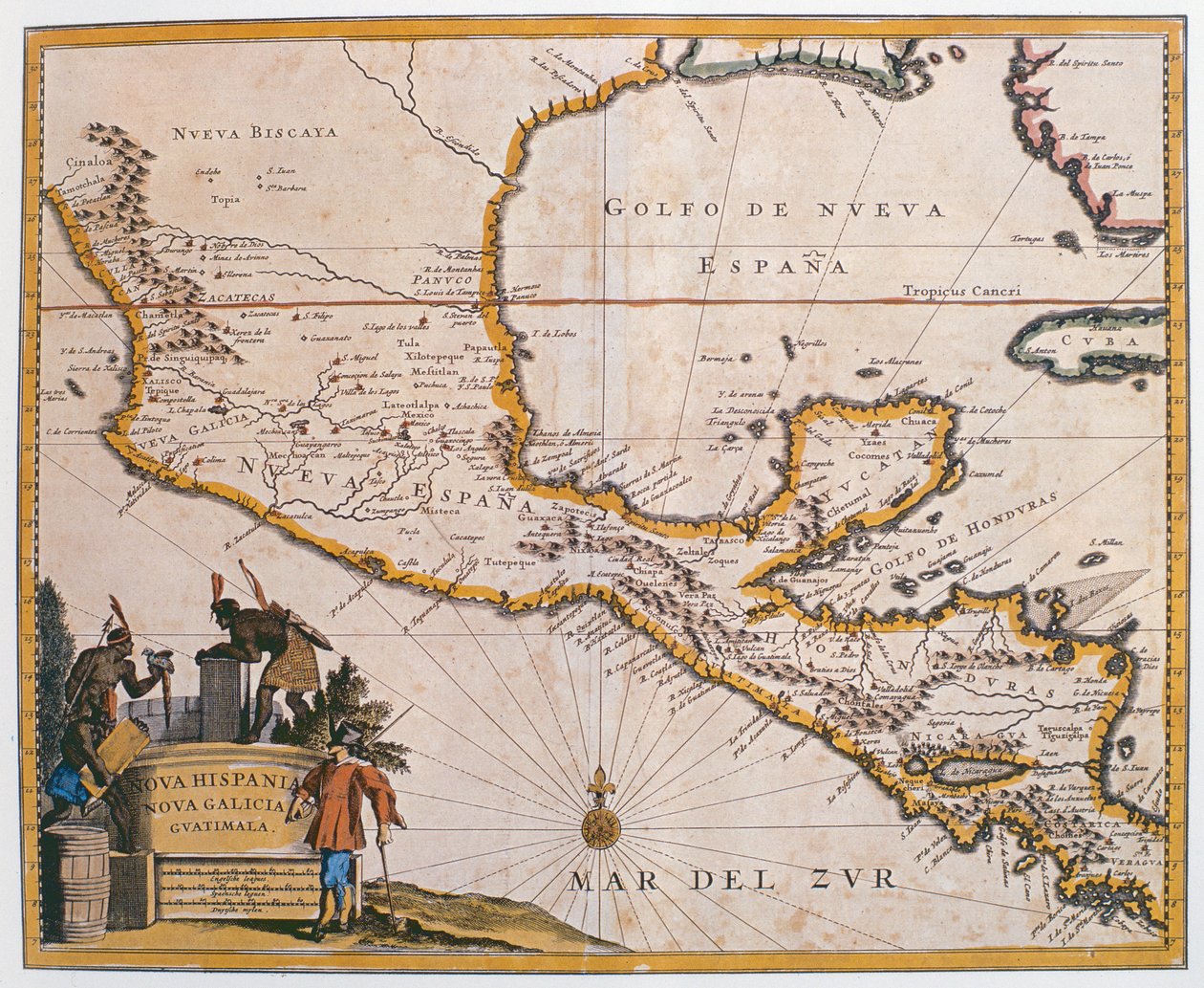 Mapa Nowej Hiszpanii, Nowej Galicji i Gwatemali, 1625 autorstwa Spanish School