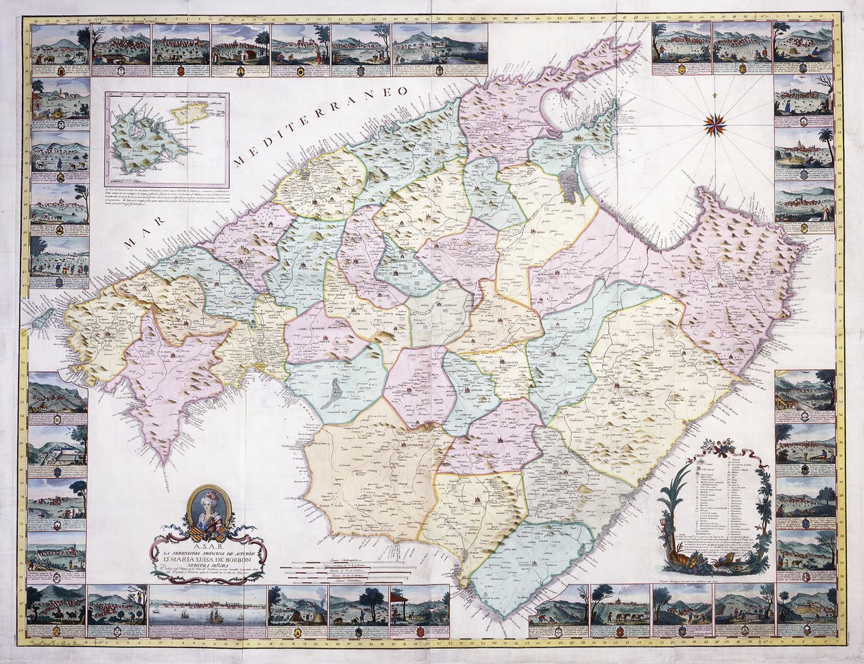 Mapa wyspy Majorka, 1785 autorstwa Spanish School