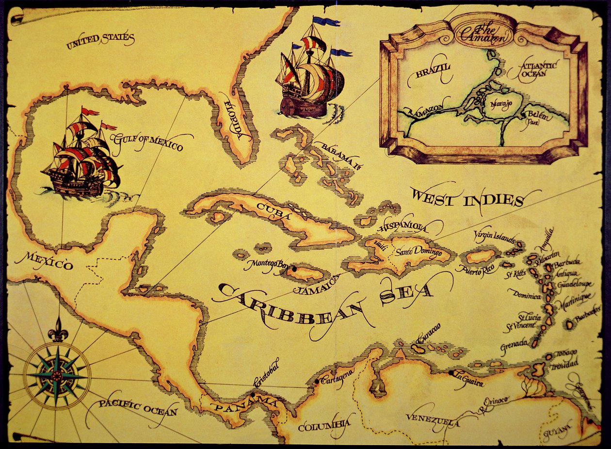Mapa hiszpańskiego Main (kolor lito) autorstwa Spanish School