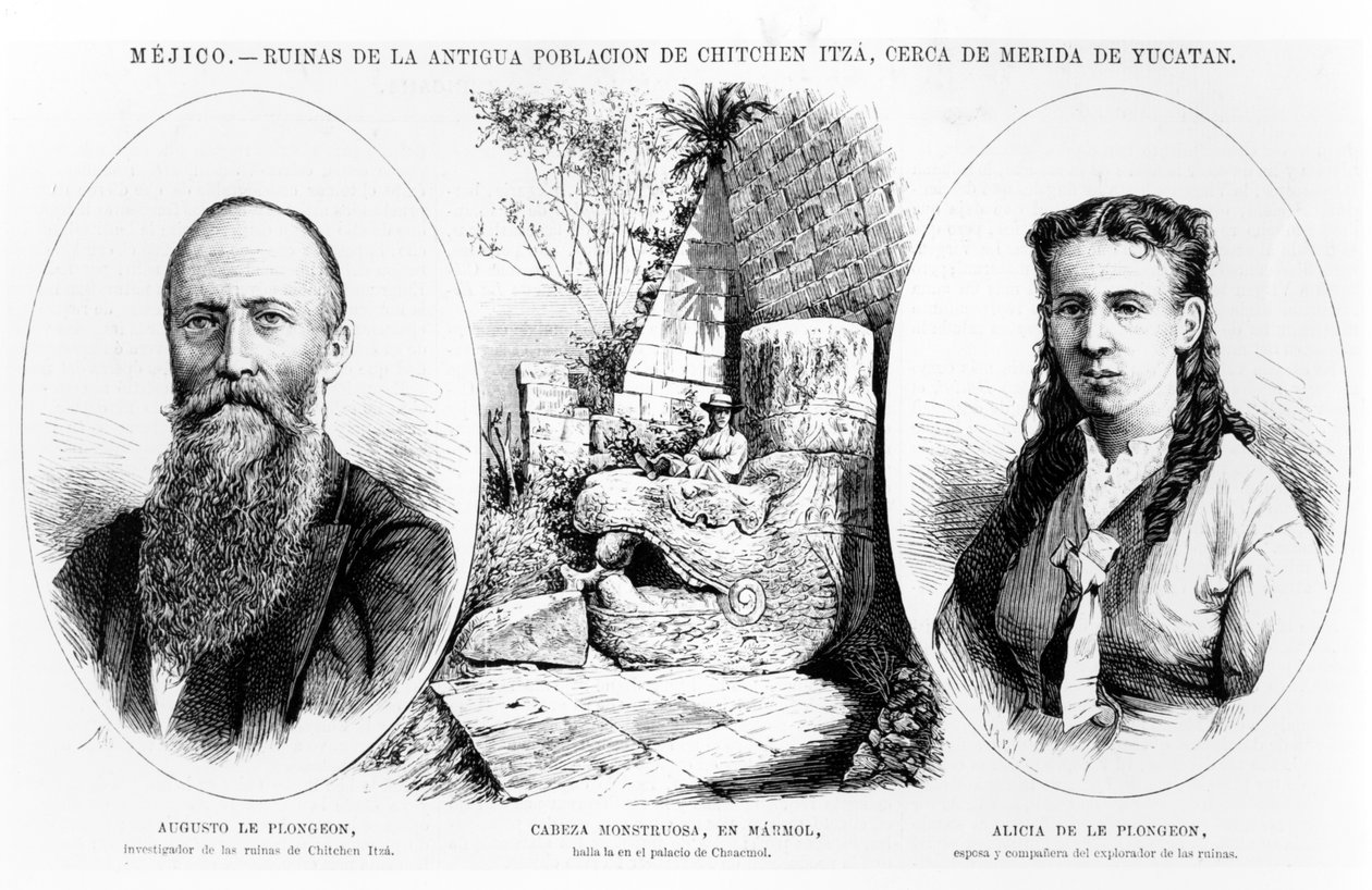 Meksyk - Ruiny starożytnej populacji Chichen Itza, niedaleko Meridy na Jukatanie, ilustracja z La Ilustracion Espanola y Americana 1877 autorstwa Spanish School