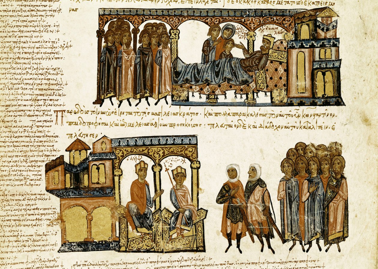 Miniatura z „Synopsis historyrum” lub „Kroniki bizantyjskie” (Historie królów bizantyjskich i wydarzenia z lat 811–1057) autorstwa Jana (Johannesa lub Jana) Scylitza (lub Skylitzesa lub Scylitzae) (XI-XII w.) autorstwa Spanish School