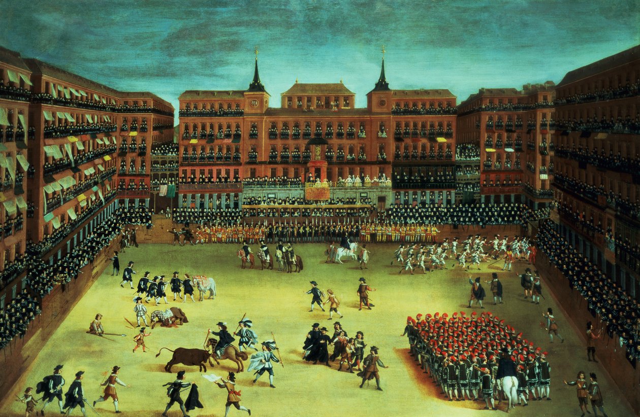 Panorama fiesty na Plaza Mayor w Madrycie autorstwa Spanish School