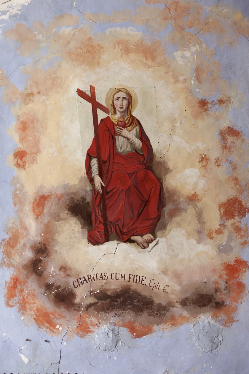 Kościół parafialny Conques, kościół Sant Miquel de Conques. wnętrze Statek. Sklepienia. Szczegół. Malowidła ścienne autorstwa J Oromí. 1881. Barok. autorstwa Spanish School