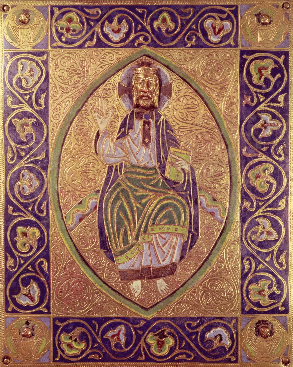 Tablica przedstawiająca błogosławieństwo Chrystusa (złoto i emalia szampańska) autorstwa Spanish School