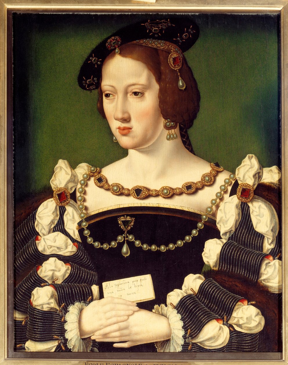 Portret Eleonory Habsburgów, arcyksiężnej austriackiej (1498-1558) Królowej Francji, żony króla Francji Franciszka I Malarstwo Szkoły Hiszpańskiej. 16 wiek. Chantilly, Muzeum Conde autorstwa Spanish School