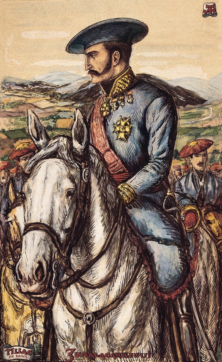 Portret Tomasa Zumalacarregui (1788-1835), żołnierza armii karlistów podczas I wojny (1833-1840) (litografia) autorstwa Spanish School
