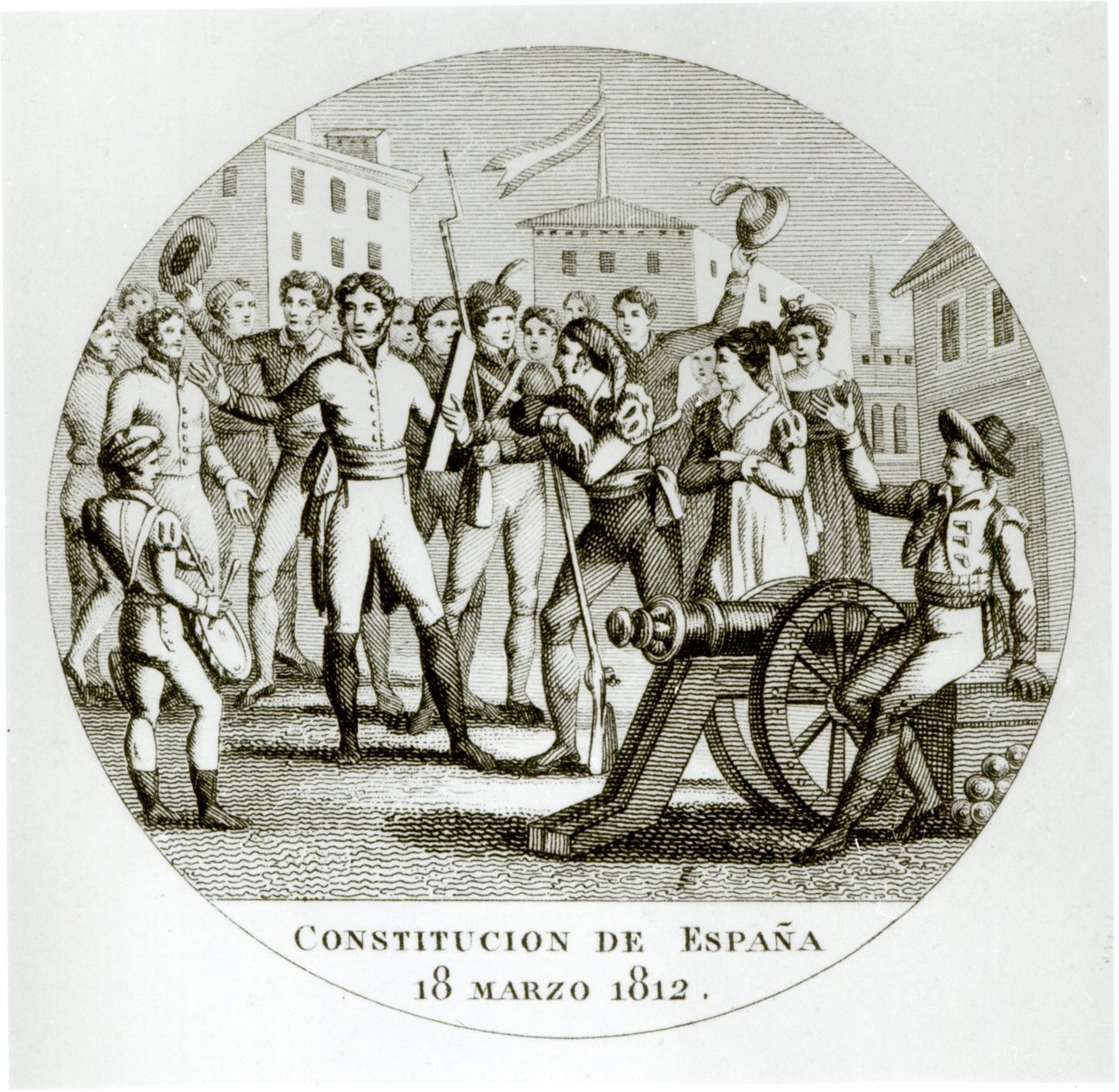 Proklamacja Konstytucji Liberalnej z 18 marca 1812 r. przez patriotów ogłoszona w Kadyksie przez Kortezy autorstwa Spanish School