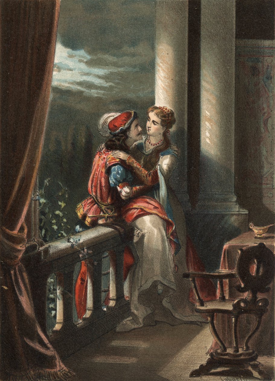 Romeo i Julia, opowieść Masuccio Salernitano (Masuccio de Salerno), pod koniec XV wieku. w „” Kult piękna”” autorstwa Juan Justo Huguet, redaktorzy Molinas Hermanos autorstwa Spanish School
