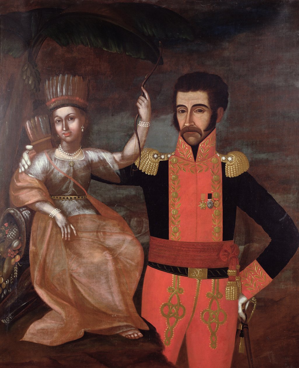 Simon Bolivar (1783-1830) i rdzenna Amerykanka autorstwa Spanish School