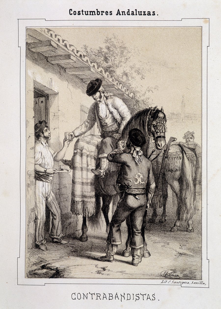 Przemytnicy, „„ Kostiumy andaluzyjskie”” D Antonio Chaman autorstwa Spanish School
