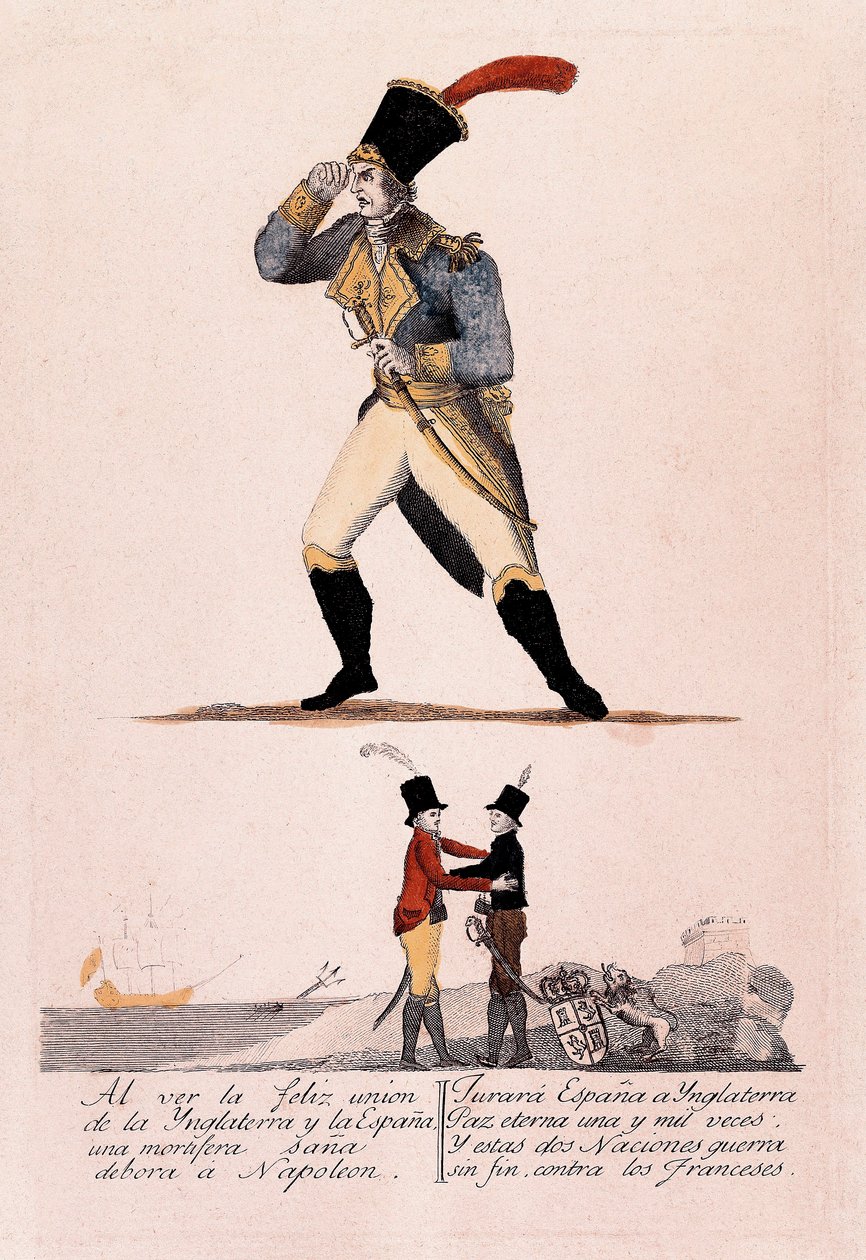 Hiszpańska wojna o niepodległość: Napoleon staje w obliczu sojuszu między Hiszpanią a Anglią autorstwa Spanish School