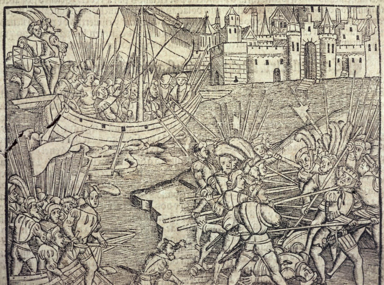 Podbój Peru, ilustracja z „Ogólnej historii Indii i Nowego Świata” autorstwa Francisco Lopeza de Gomara (ur. 1510) 1554 (rycina) autorstwa Spanish School