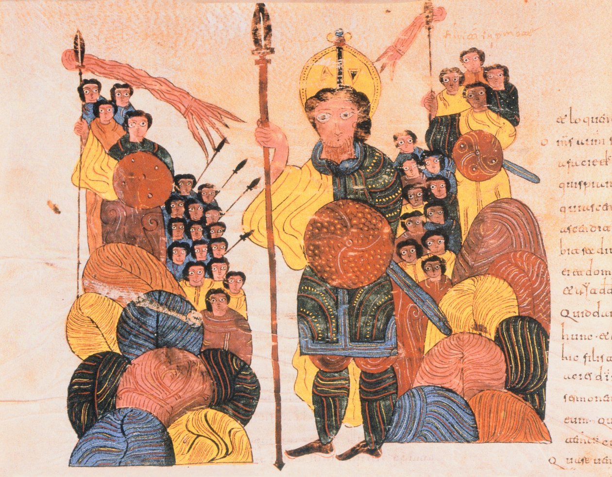 Klęska Goliata, z Wizygotycko-Mozarabskiej Biblii św. Izydora, fol.118v., AD 960 (tempera na welinie) autorstwa Spanish School