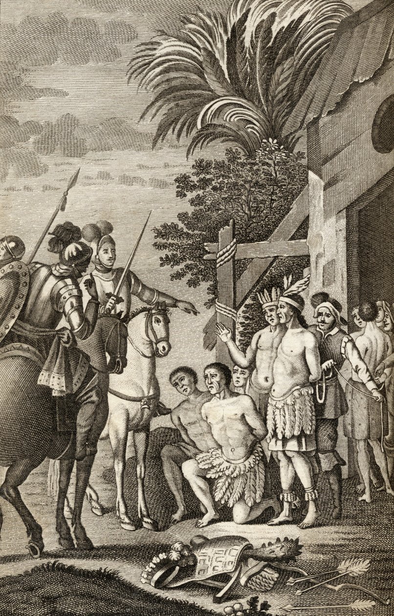 Hiszpański podbój Chile przez Alonso de Ercilla, z „La Araucana”, publikacja Barcelona, 1827 (rycina) autorstwa Spanish School