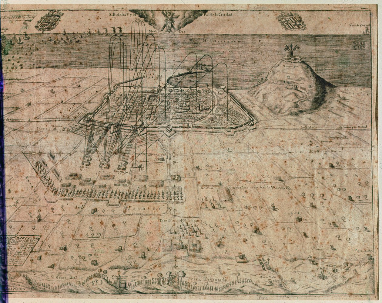 Oblężenie Barcelony przez wojska króla Filipa IV podczas Wojny Żniwiarzy 1640-1652 (rycina) autorstwa Spanish School
