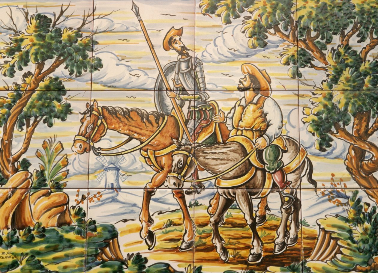 Kafelki przedstawiające Don Kichota i Sancho Pansę (ceramiczne) autorstwa Spanish School