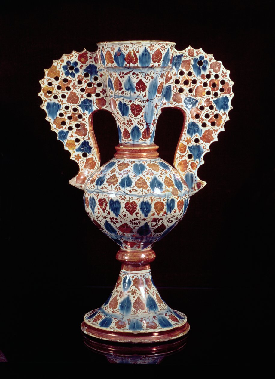 Wazon glazurowany cyną z połyskującą dekoracją, Hispano-Moresque, Walencja, 3. ćw. XV w. (ceramika) autorstwa Spanish School